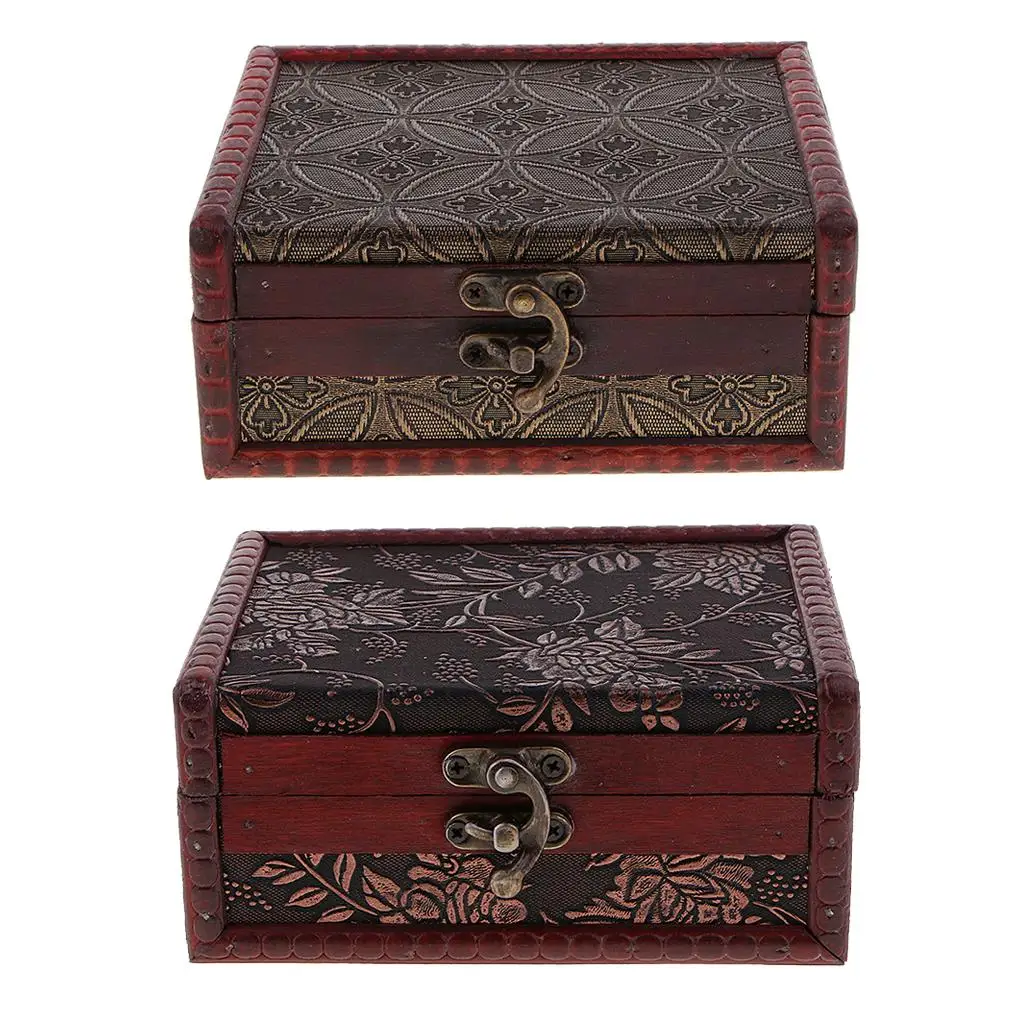 Small Vintage Wooden Trinket Jewelry Desktop Sundry Cosmetics Decorative Box Storage Oraganizer Treasure Case Holder Packaging
