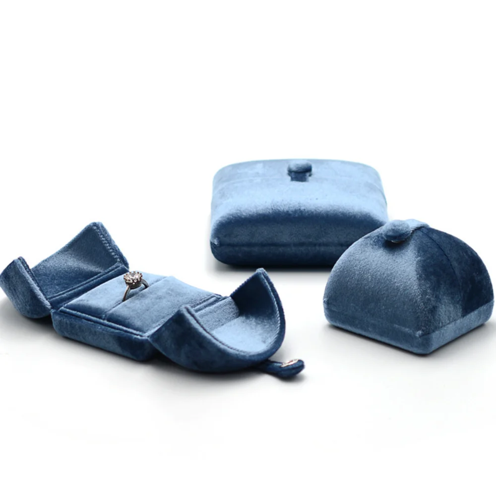 Double Opening Blue Velvet Jewelry Storage Box Necklace Ring Earrings Organizer Gift Box Solid Color Luxury Jewelry Box Joyero