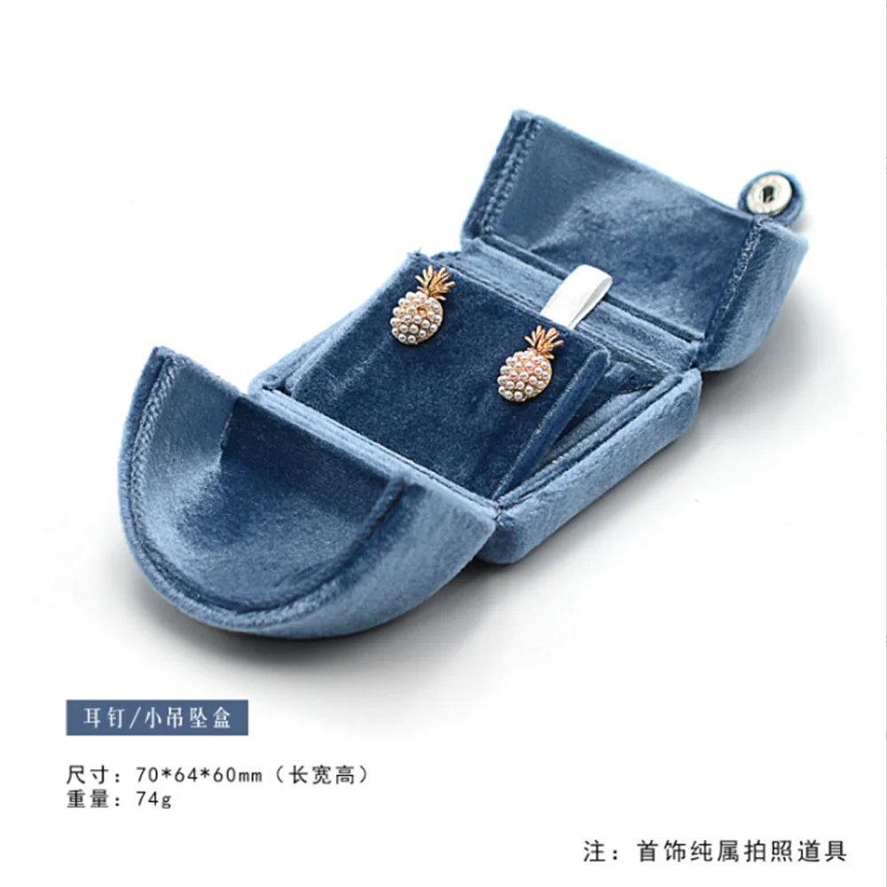 Double Opening Blue Velvet Jewelry Storage Box Necklace Ring Earrings Organizer Gift Box Solid Color Luxury Jewelry Box Joyero