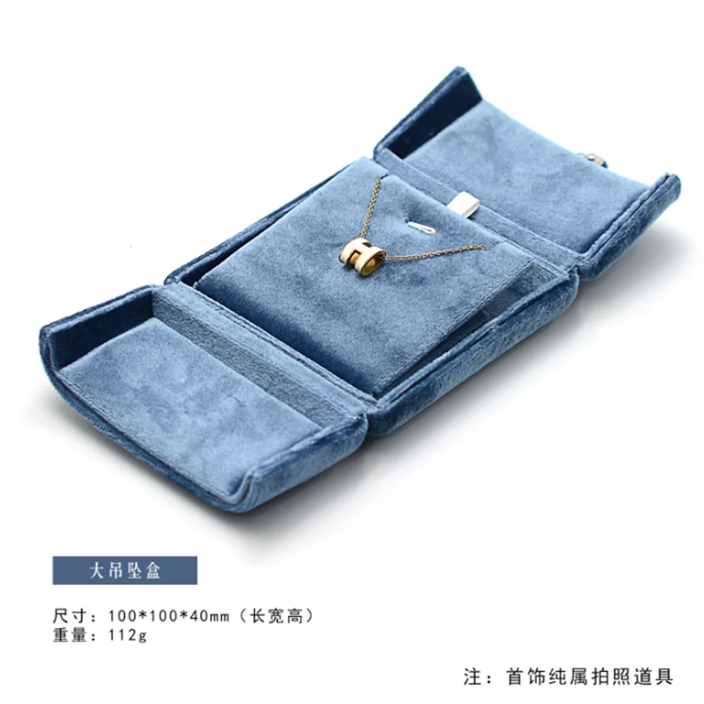 Double Opening Blue Velvet Jewelry Storage Box Necklace Ring Earrings Organizer Gift Box Solid Color Luxury Jewelry Box Joyero