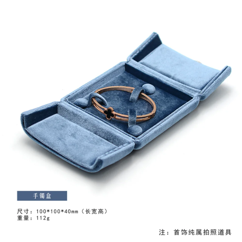 Double Opening Blue Velvet Jewelry Storage Box Necklace Ring Earrings Organizer Gift Box Solid Color Luxury Jewelry Box Joyero