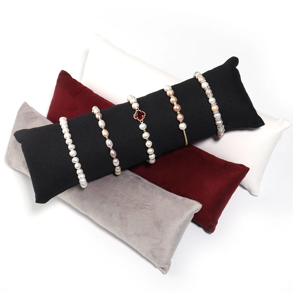 Velvet PU Leather Jewelry Pillow Jewelry Bracelet Cushion Holder Organizer Pillow Watch Display Photography Prop Wholesale