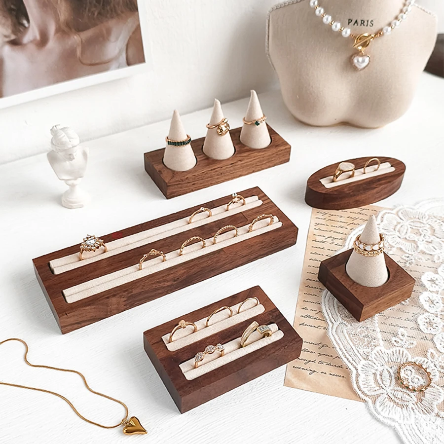 High End Walnut Ring Earring Display Rack, Simple Jewelry Storage Organizer Holder, Photography and Photography Display Stand