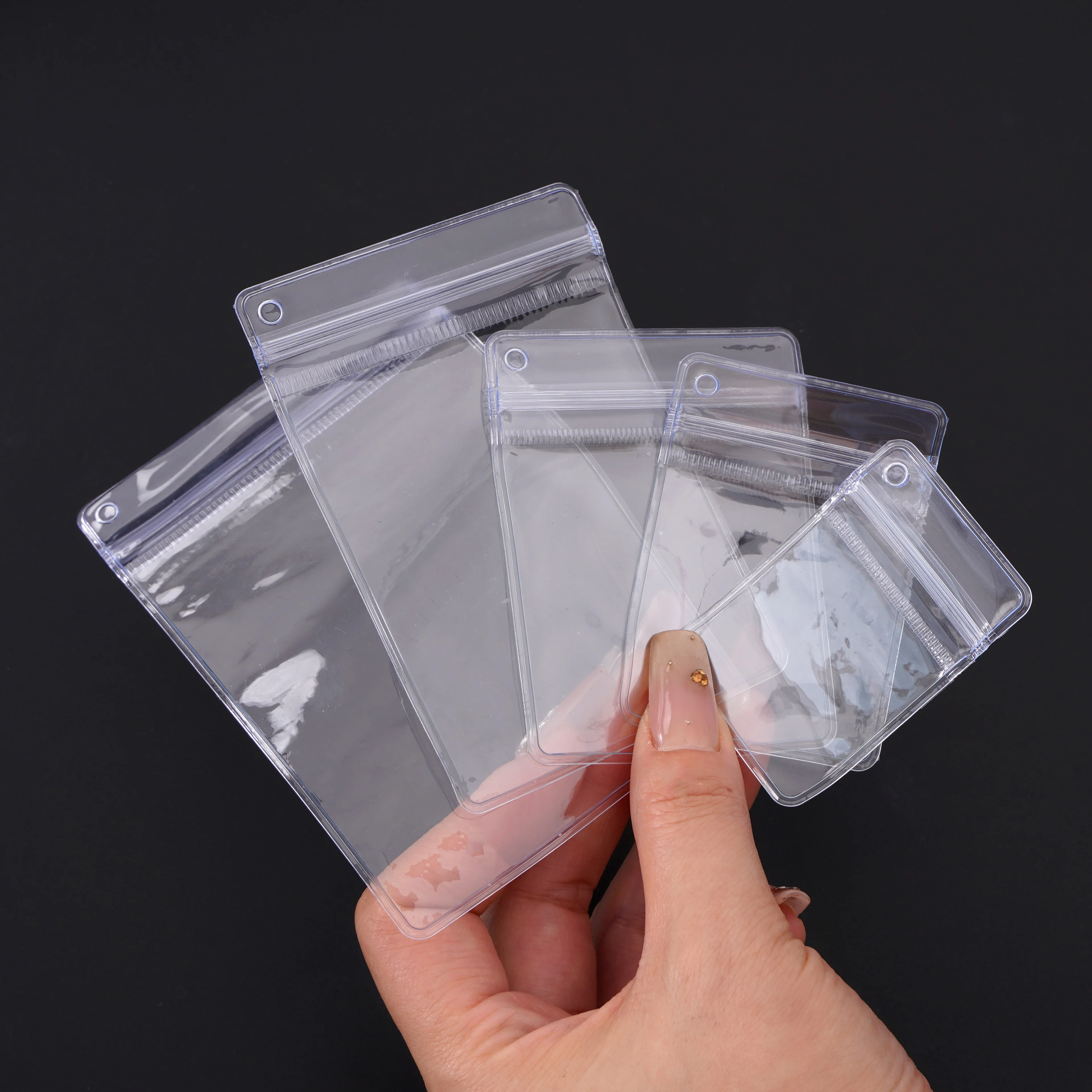 20pcs transparent PVC jewelry storage bag Hanging Sided Hole Bag Jewelry Bag Squeezable ID Photo Storage Bag
