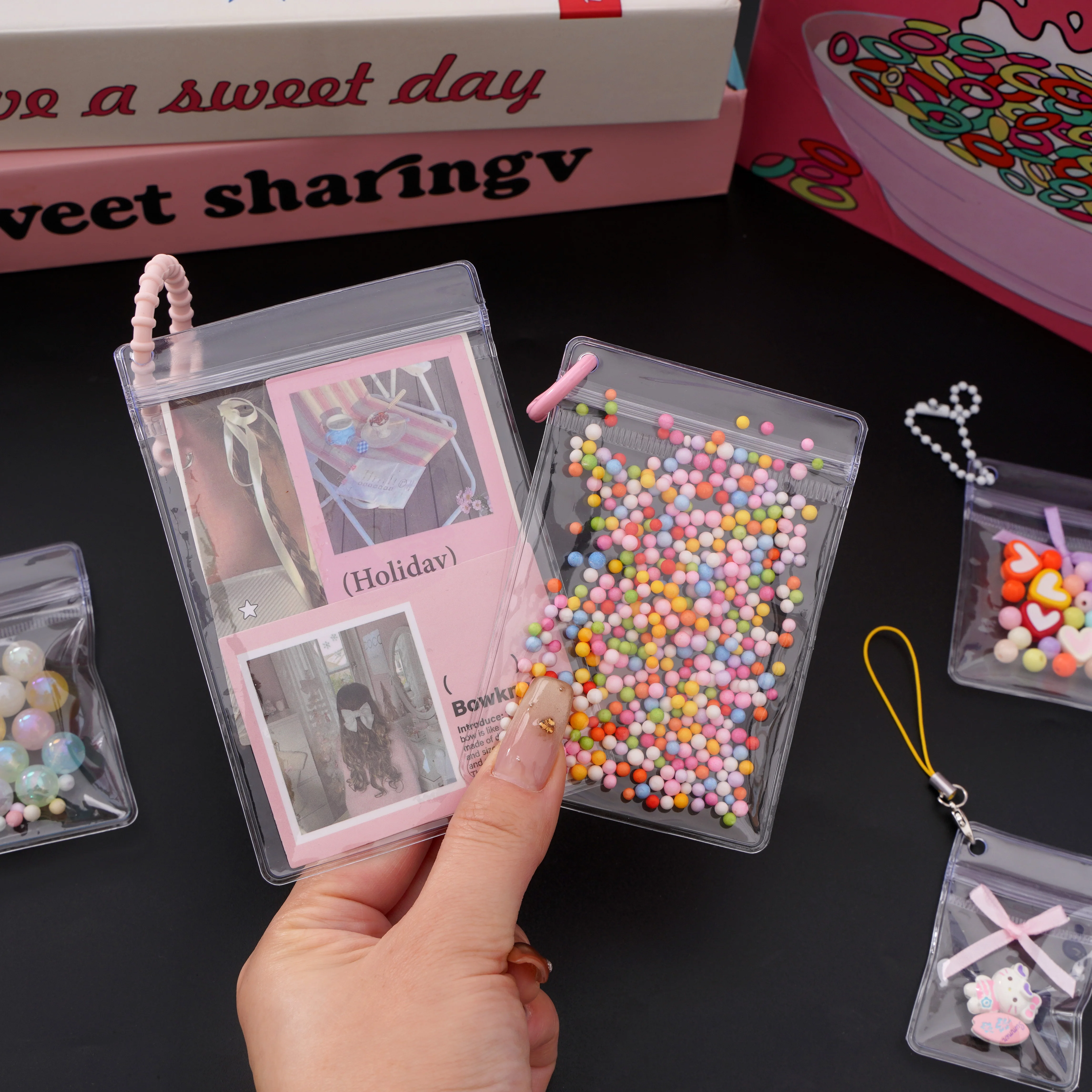 20pcs transparent PVC jewelry storage bag Hanging Sided Hole Bag Jewelry Bag Squeezable ID Photo Storage Bag