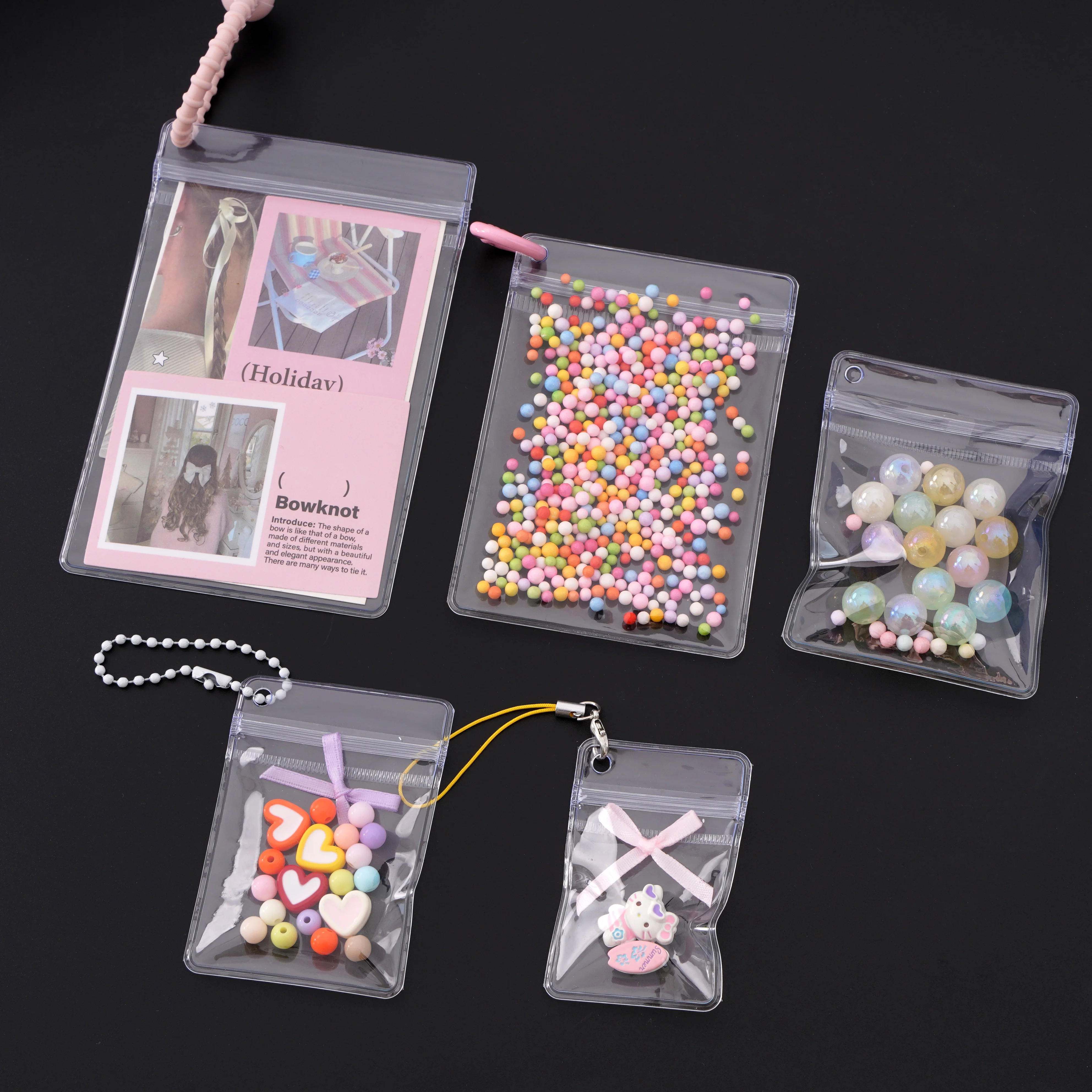 20pcs transparent PVC jewelry storage bag Hanging Sided Hole Bag Jewelry Bag Squeezable ID Photo Storage Bag