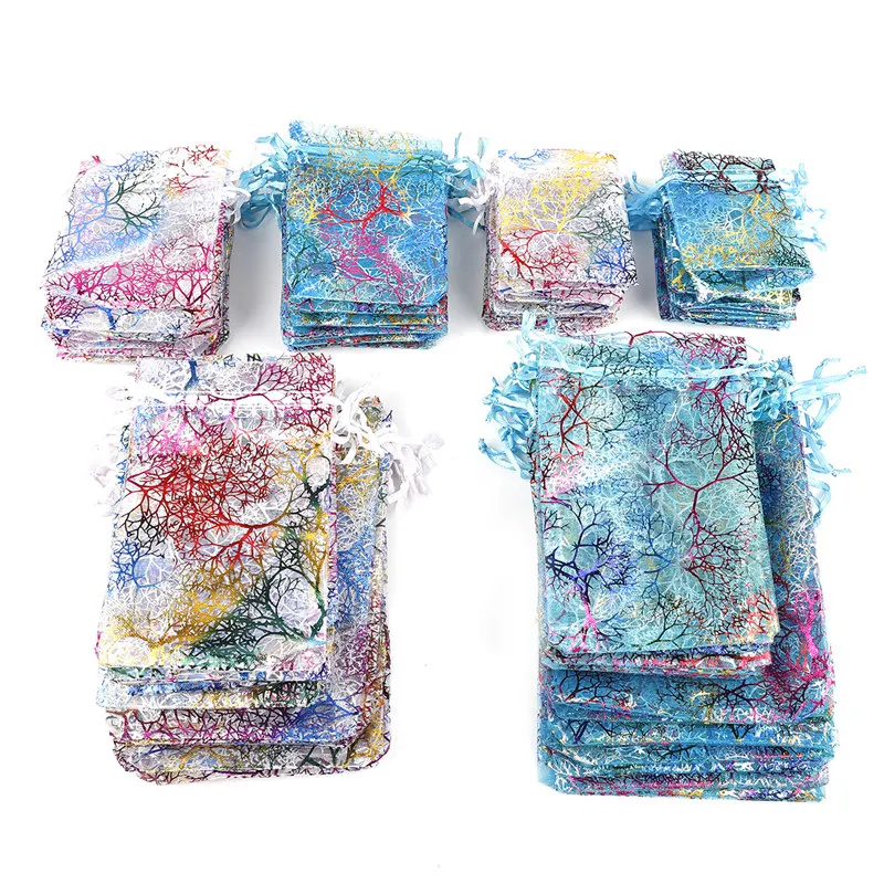 10/20/50Pcs White Blue Colorful Drawstring Organza Bags Jewelry Packaging Display Bags Wedding Party Gift Bags Jewelry Pouches