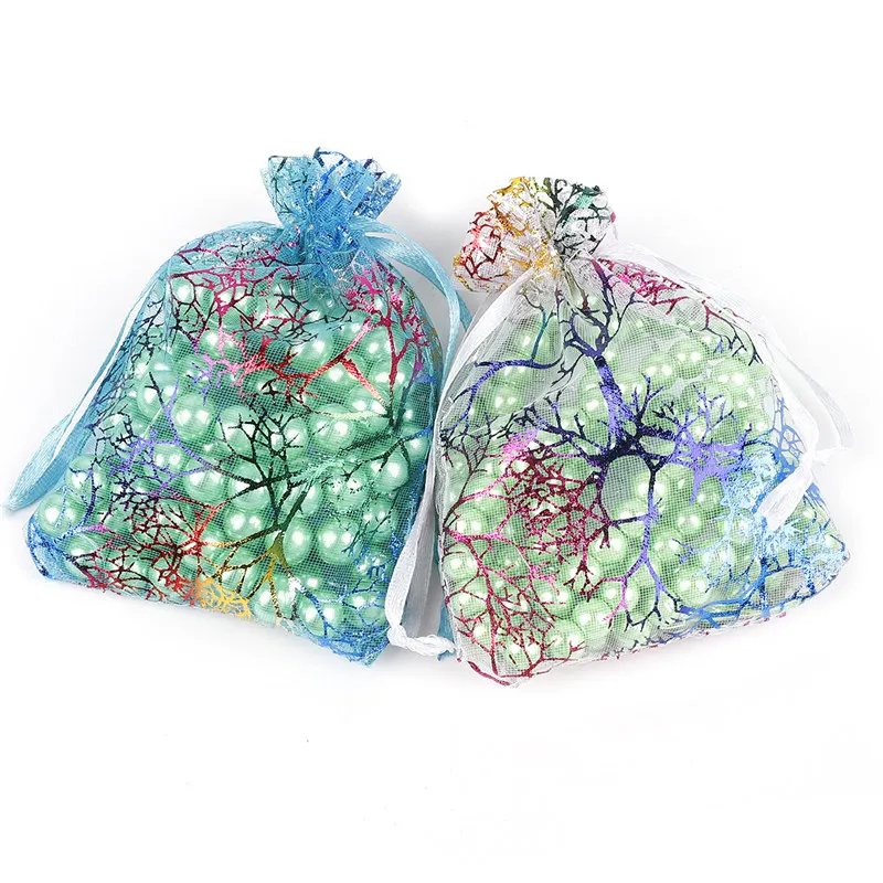 10/20/50Pcs White Blue Colorful Drawstring Organza Bags Jewelry Packaging Display Bags Wedding Party Gift Bags Jewelry Pouches