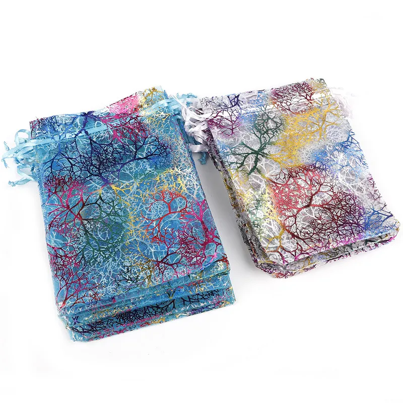 10/20/50Pcs White Blue Colorful Drawstring Organza Bags Jewelry Packaging Display Bags Wedding Party Gift Bags Jewelry Pouches