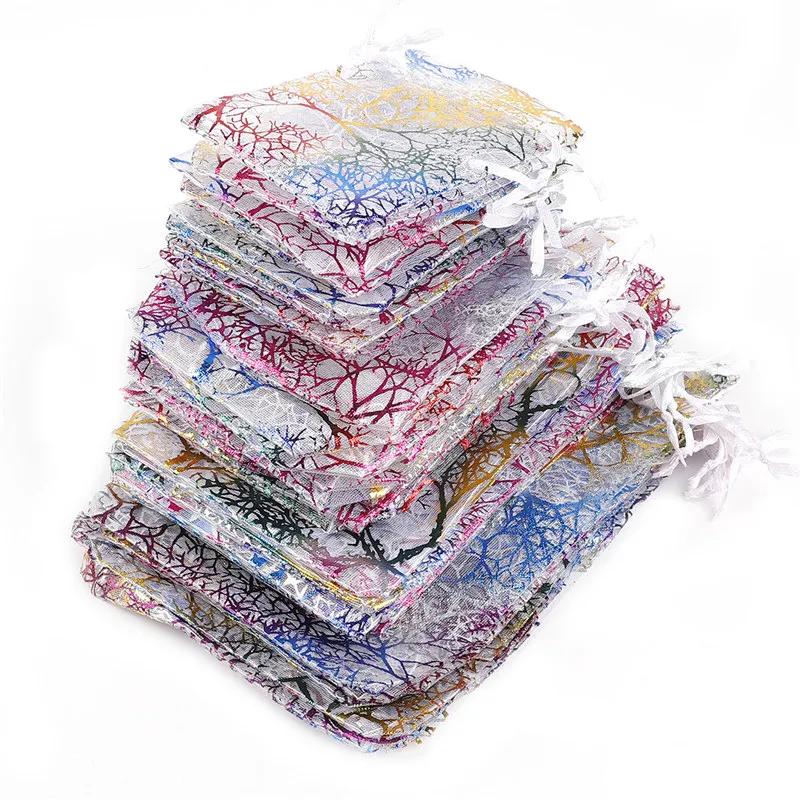 10/20/50Pcs White Blue Colorful Drawstring Organza Bags Jewelry Packaging Display Bags Wedding Party Gift Bags Jewelry Pouches