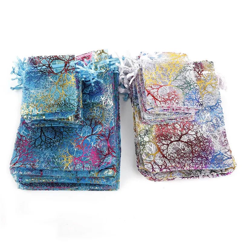 10/20/50Pcs White Blue Colorful Drawstring Organza Bags Jewelry Packaging Display Bags Wedding Party Gift Bags Jewelry Pouches