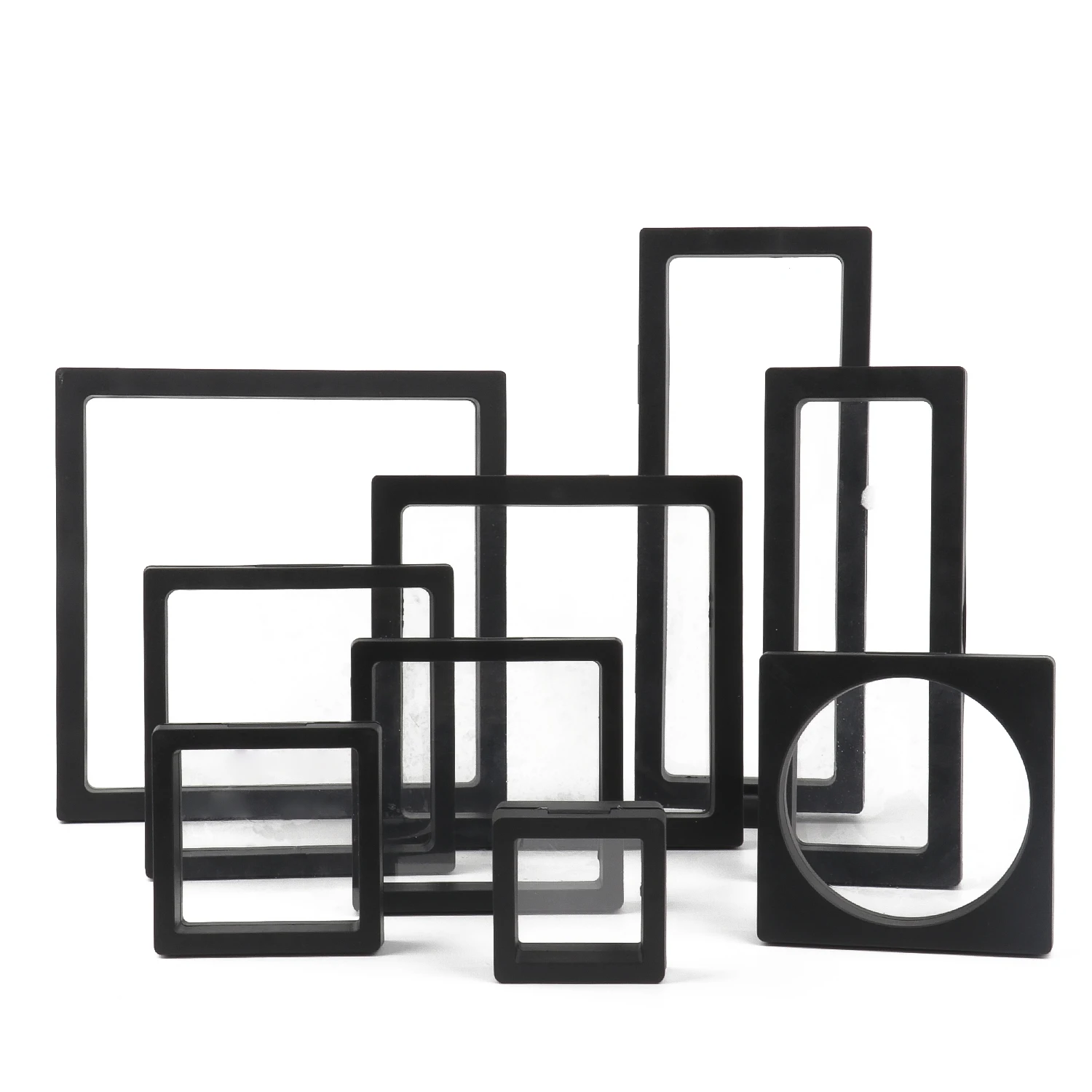 PE Film Black Jewelry Storage Box 3D Packaging Case Gemstone Free Stand Floating Frame Membrane Ring Earrings Necklace Display