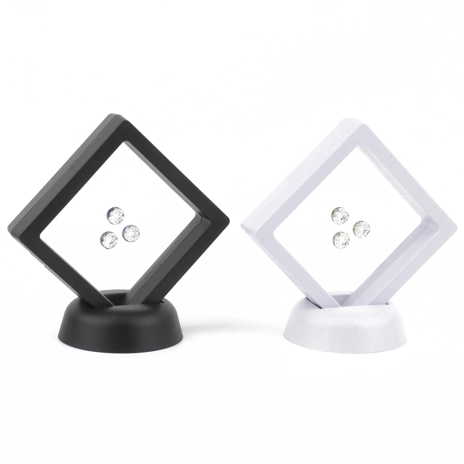 PE Film Black Jewelry Storage Box 3D Packaging Case Gemstone Free Stand Floating Frame Membrane Ring Earrings Necklace Display