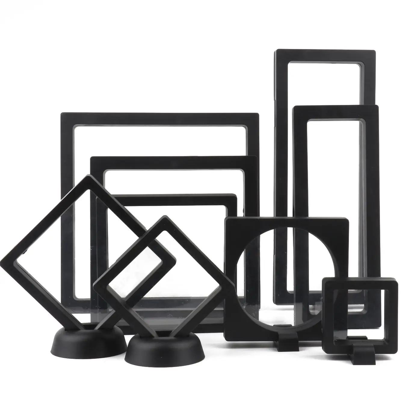 PE Film Black Jewelry Storage Box 3D Packaging Case Gemstone Free Stand Floating Frame Membrane Ring Earrings Necklace Display