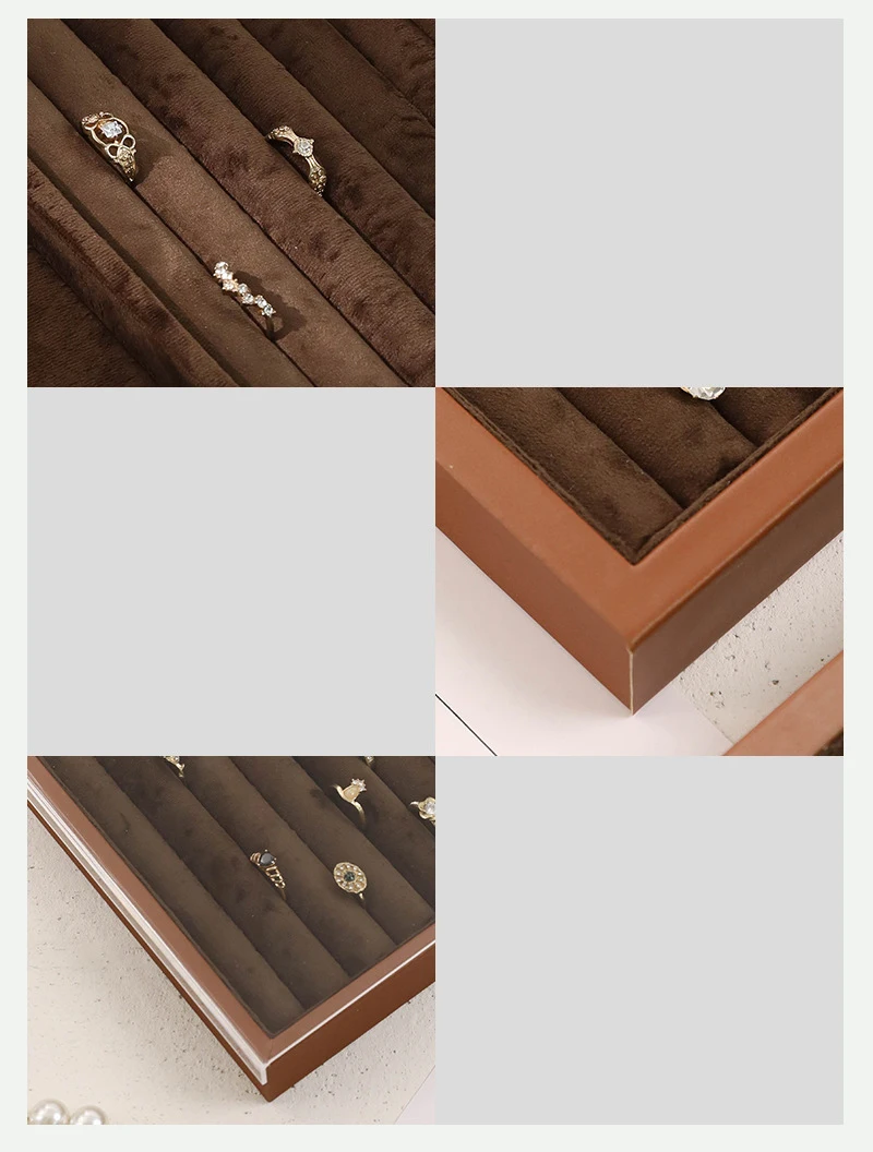 Brown Leather Jewelry Tray with Velvet Inside Watch Stand Necklace Ring Bracelet Storage Organizer Tray Earring Brooch Holder