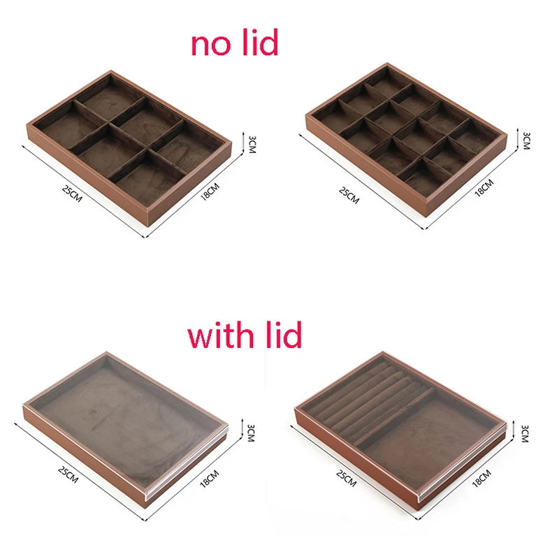 Brown Leather Jewelry Tray with Velvet Inside Watch Stand Necklace Ring Bracelet Storage Organizer Tray Earring Brooch Holder
