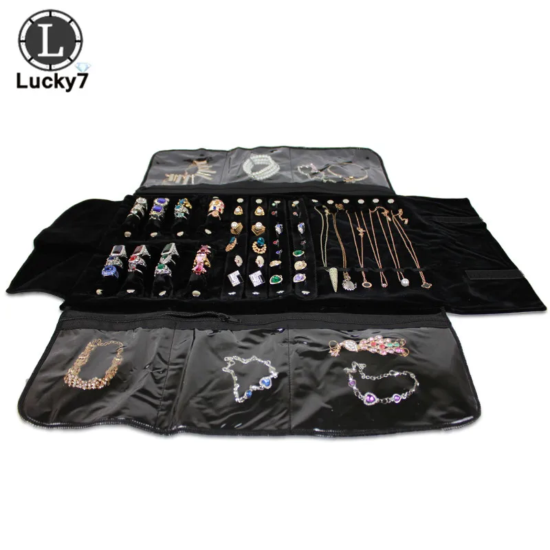 Portable Zipper Velvet Jewelry Roll Storage Bag Ring Pouch Pendant Necklace Folding Travel Organizer Earrings Bag
