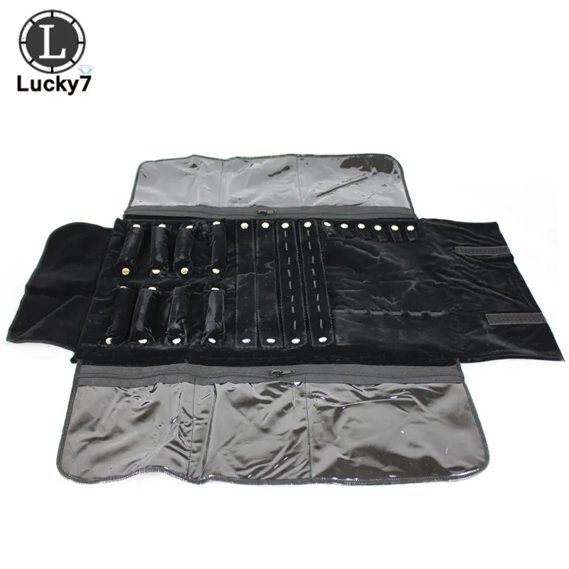 Portable Zipper Velvet Jewelry Roll Storage Bag Ring Pouch Pendant Necklace Folding Travel Organizer Earrings Bag