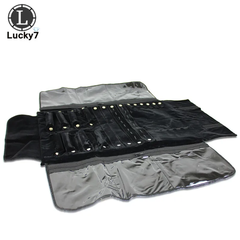 Portable Zipper Velvet Jewelry Roll Storage Bag Ring Pouch Pendant Necklace Folding Travel Organizer Earrings Bag