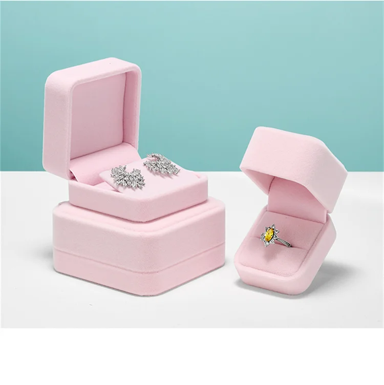 Oirlv Velvet Ring Box Pink Earring Jewelry Box Necklace Bracelet Storage Case Jewelry Gift Box for Wedding Jewelry Organizer Box