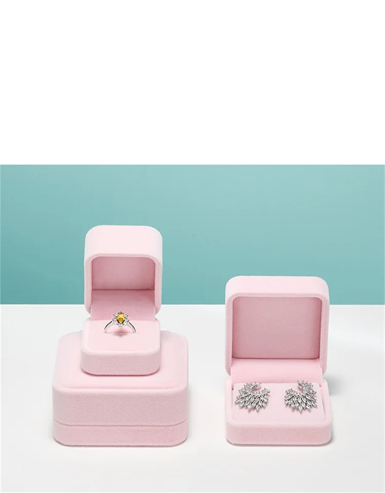 Oirlv Velvet Ring Box Pink Earring Jewelry Box Necklace Bracelet Storage Case Jewelry Gift Box for Wedding Jewelry Organizer Box