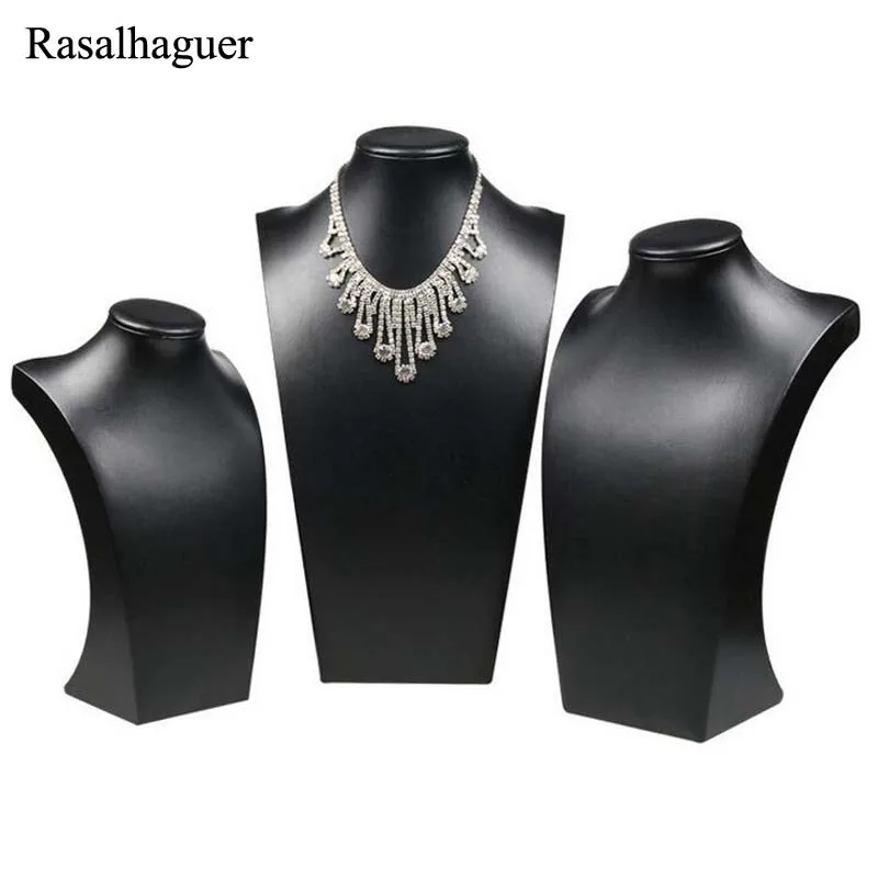 New Design Black PU Leather Jewelry Necklace Stand Pendants Display Bust Choker Holder Jewellery Rack Show 3 Options Model