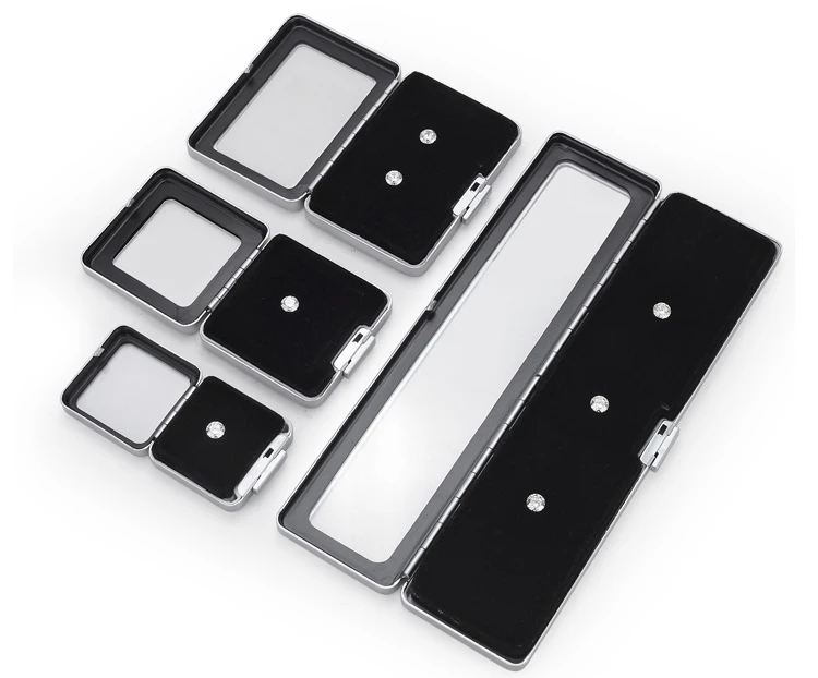 Metal Loose Diamond Jewelry Storage Box Slide Buckle Gemstones Display Organizer Case Glass Cover Jewellery Beads Gem Stone Jar