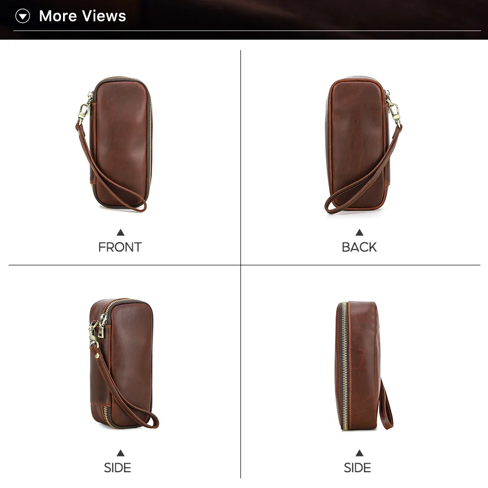 Portable Genuine Leather Tobacco Pipe Bag Can Hold Two Pipes Zippered Cigarette Holder Smoking Paper Holder Case Wallet Bag