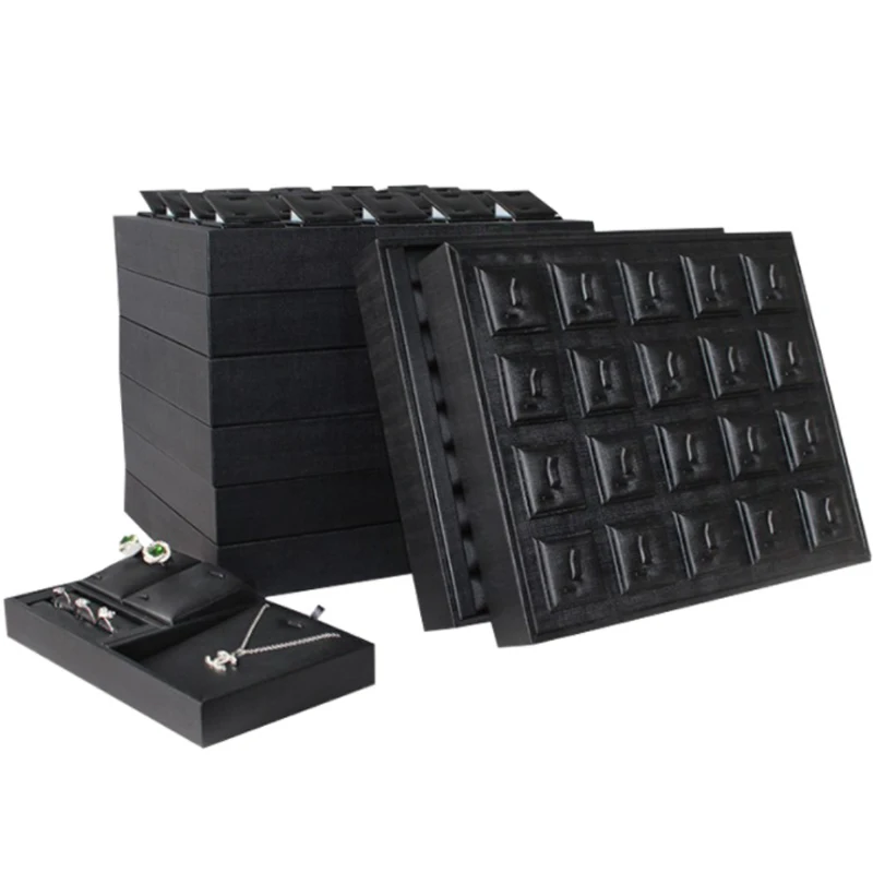 Brushed Black PU Necklace Jewelry Organizer Jewellery Display Ring Tray Earring Holder Various Models For Option Wholesale