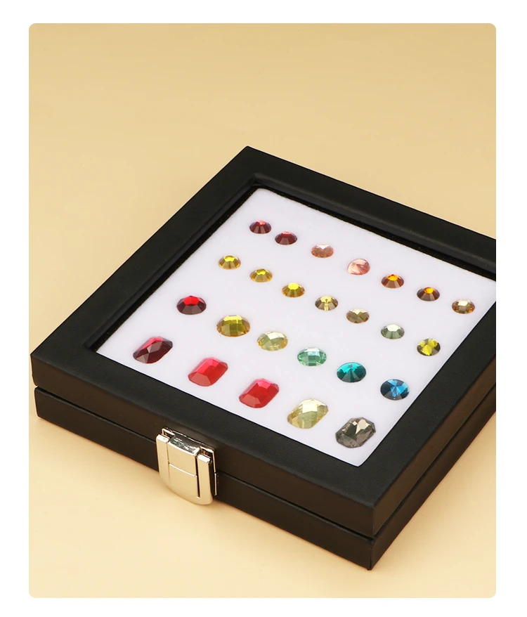 Jewelry Display Box Black Patent Leather Buckle Transparent Gem Box Diamond Ring Face Bare Stone Color Treasure Bare Diamond Box
