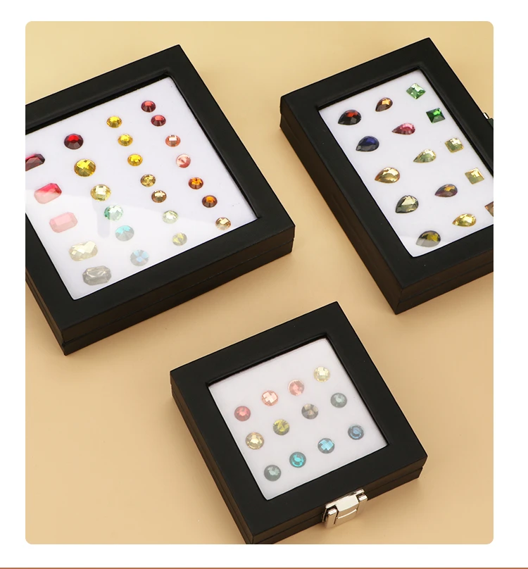 Jewelry Display Box Black Patent Leather Buckle Transparent Gem Box Diamond Ring Face Bare Stone Color Treasure Bare Diamond Box