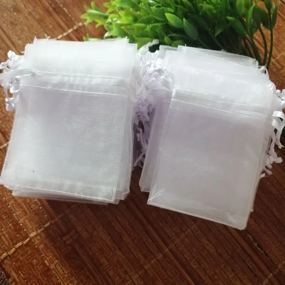 100 pcs/Lot White Organza Drawstrings Bags 7x9 9x12 10x15 13x18 15x20 20x30 30x40 35x50 cm Jewelry Gift Package Bags Yarn Pouch
