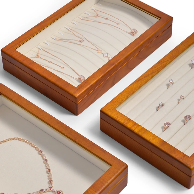 Oirlv Antique Wooden Jewelry Box Rings Necklaces And Bracelets Display Case Transparent Jewelry Storage Box; Jewelry Organizer