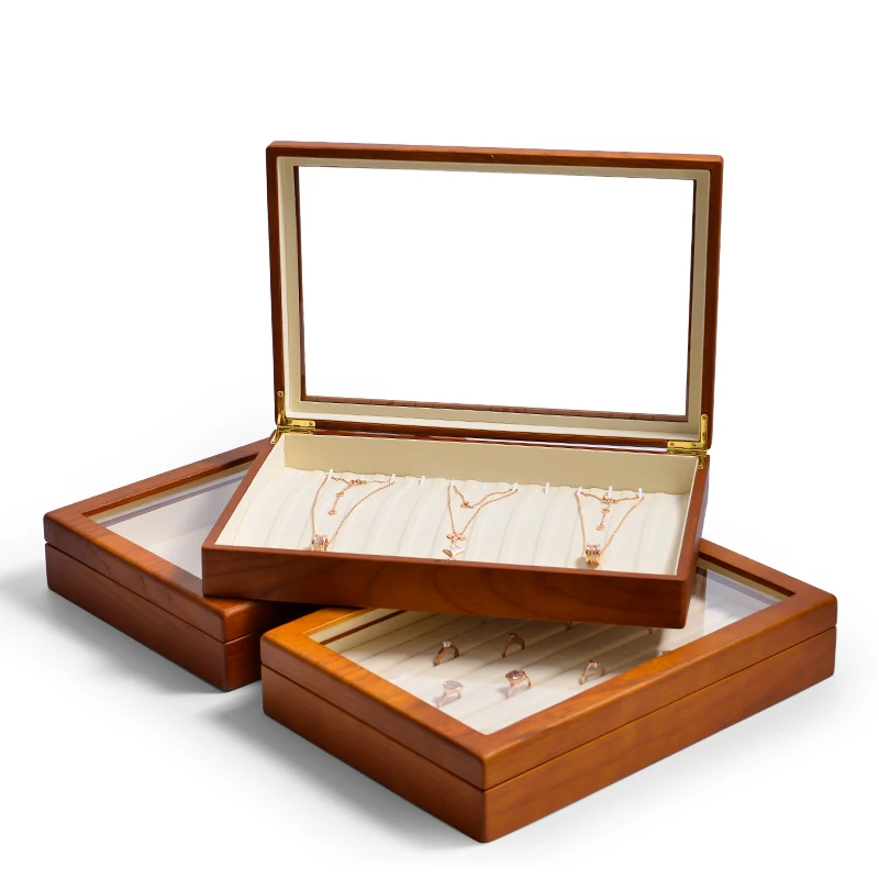 Oirlv Antique Wooden Jewelry Box Rings Necklaces And Bracelets Display Case Transparent Jewelry Storage Box; Jewelry Organizer