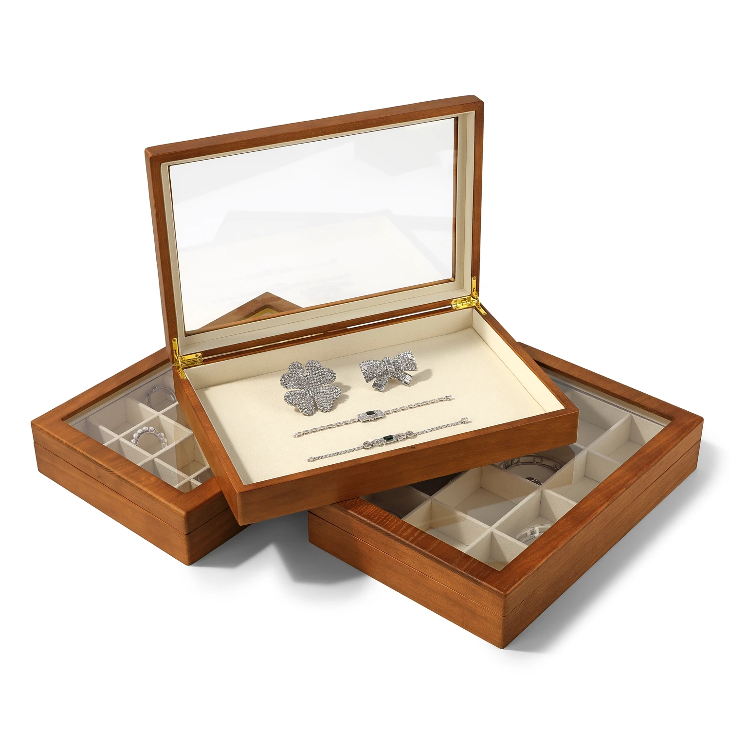 Oirlv Antique Wooden Jewelry Box Rings Necklaces And Bracelets Display Case Transparent Jewelry Storage Box; Jewelry Organizer