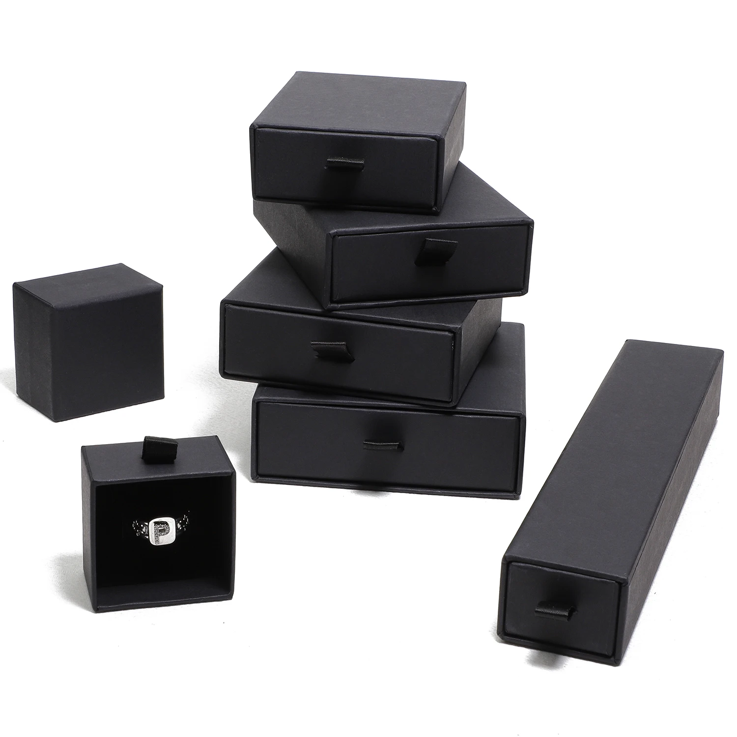 Drawer Style Jewelry Box Multiple-Use Jewelry Packaging Box for Necklace Bracelet Ring Exquisite Jewelry Packaging Box in Black