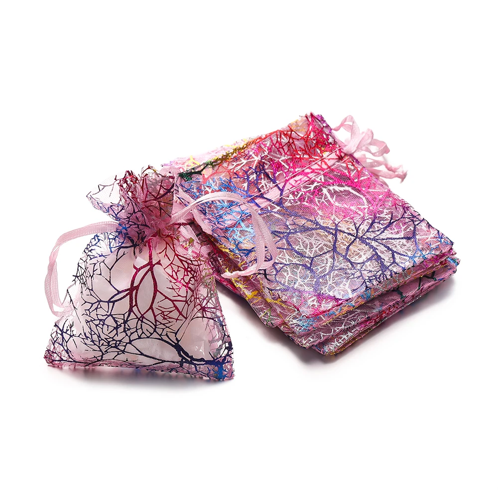 20pcs/Lot Colorful Branch Drawstring Organization Bags DIY Jewelry Making Packaging Bags Candy Wedding Party Bags Gifts Pouches