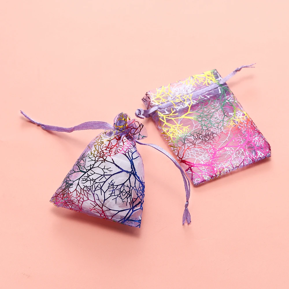 20pcs/Lot Colorful Branch Drawstring Organization Bags DIY Jewelry Making Packaging Bags Candy Wedding Party Bags Gifts Pouches