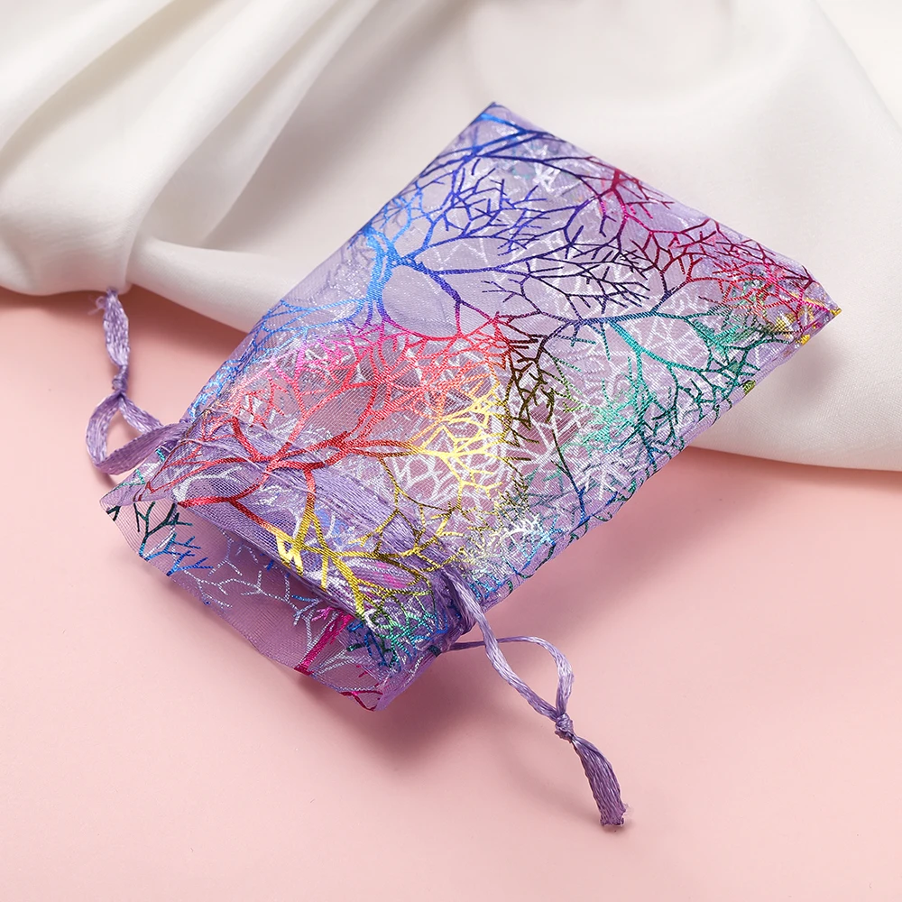 20pcs/Lot Colorful Branch Drawstring Organization Bags DIY Jewelry Making Packaging Bags Candy Wedding Party Bags Gifts Pouches