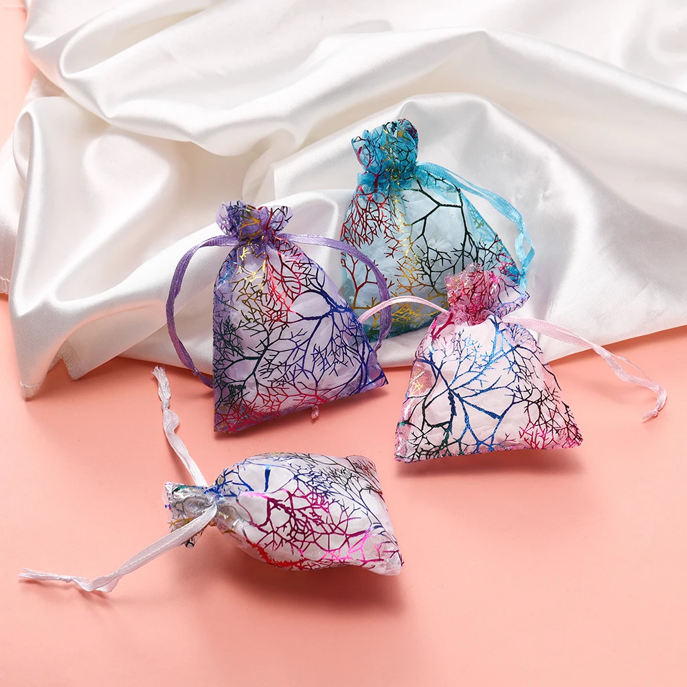 20pcs/Lot Colorful Branch Drawstring Organization Bags DIY Jewelry Making Packaging Bags Candy Wedding Party Bags Gifts Pouches