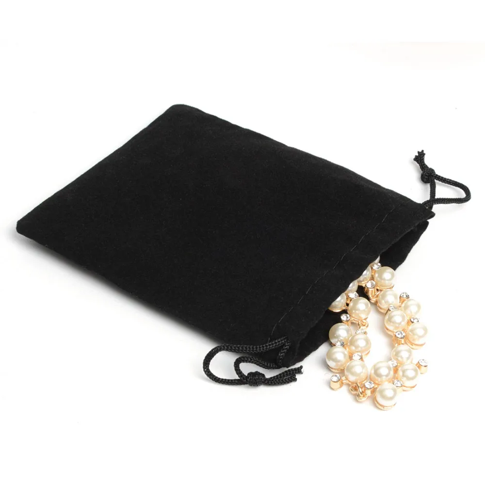 100pcs 12*10Cm Black Drawstring Velvet Pouch Jewelry Bags Bracelet Wedding New Year Christmas Party Ball Gift Bags sac cadeau
