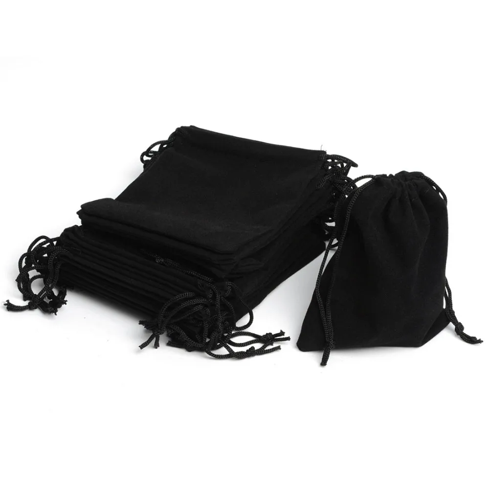 100pcs 12*10Cm Black Drawstring Velvet Pouch Jewelry Bags Bracelet Wedding New Year Christmas Party Ball Gift Bags sac cadeau