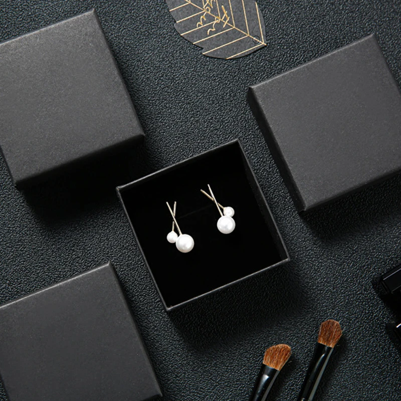 30pcs Black Kraft Jewelry Gift Box Cardboard Travel Ring Necklace Earring Packaging Organizer Boxes Case With Sponge Inside