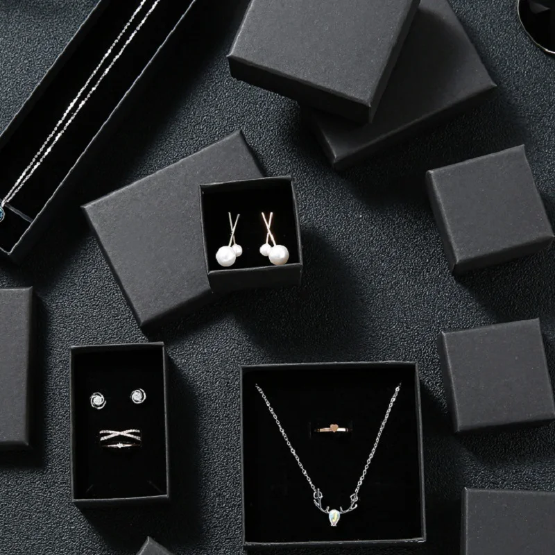 30pcs Black Kraft Jewelry Gift Box Cardboard Travel Ring Necklace Earring Packaging Organizer Boxes Case With Sponge Inside