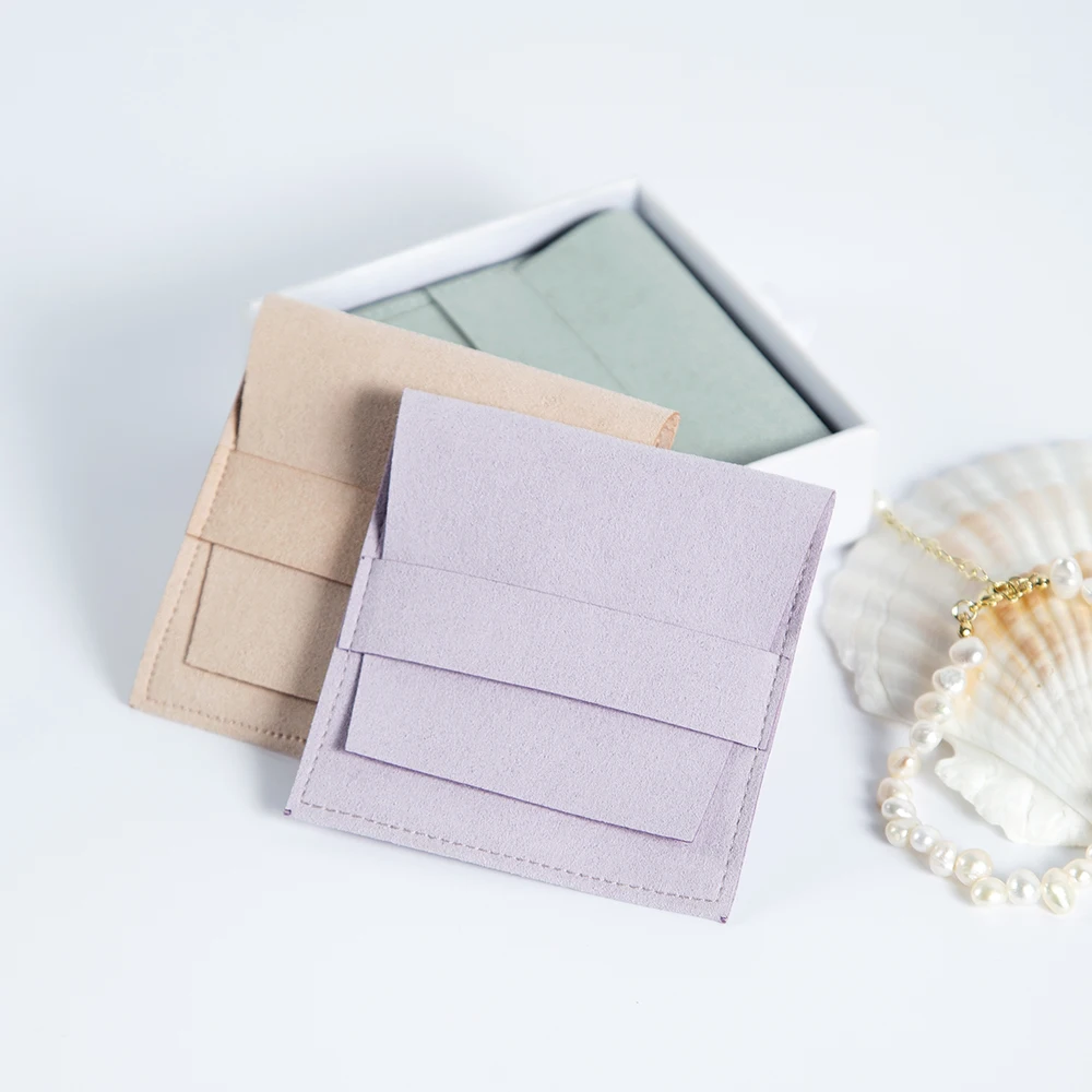 5Pcs Jewelty Bag 6.2x6.2cm/8x8cm Microfiber Suede Velvet Envelope Flap Strip Pouch Ring Earrings Bracelet Pendant Storage Sack