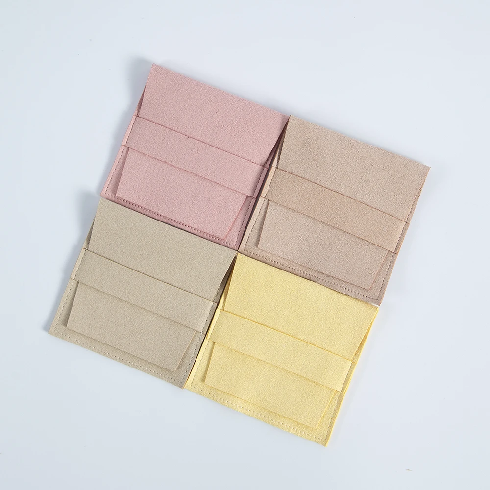 5Pcs Jewelty Bag 6.2x6.2cm/8x8cm Microfiber Suede Velvet Envelope Flap Strip Pouch Ring Earrings Bracelet Pendant Storage Sack