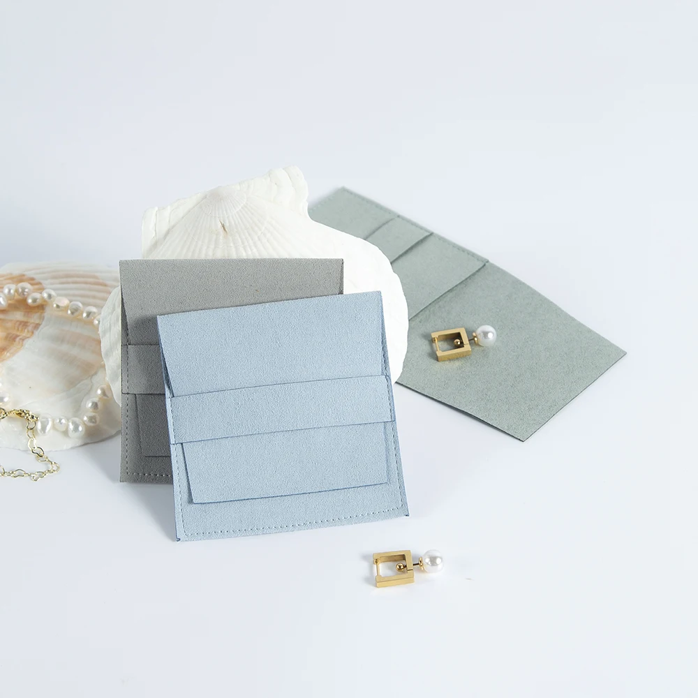 5Pcs Jewelty Bag 6.2x6.2cm/8x8cm Microfiber Suede Velvet Envelope Flap Strip Pouch Ring Earrings Bracelet Pendant Storage Sack