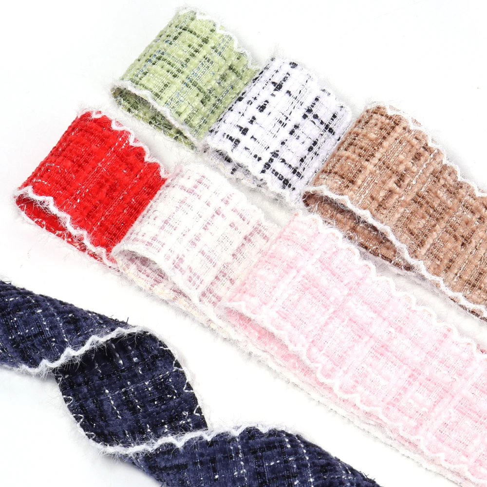 3Yards/Roll 4cm Tweed Style Plaid Fabric Ribbon Diy Handmade Bow Hair Accessory Material Flower Packaging Gift Color Band Weave