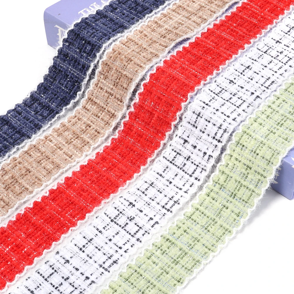 3Yards/Roll 4cm Tweed Style Plaid Fabric Ribbon Diy Handmade Bow Hair Accessory Material Flower Packaging Gift Color Band Weave