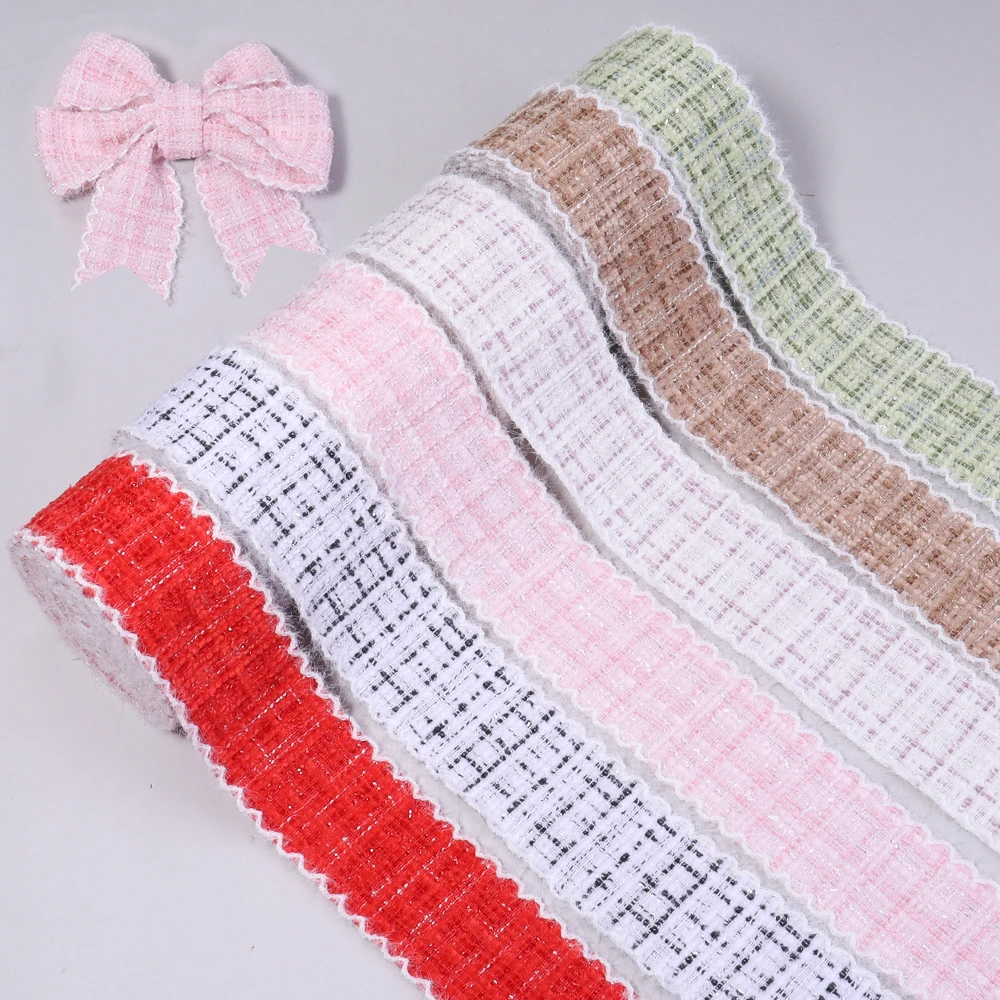 3Yards/Roll 4cm Tweed Style Plaid Fabric Ribbon Diy Handmade Bow Hair Accessory Material Flower Packaging Gift Color Band Weave